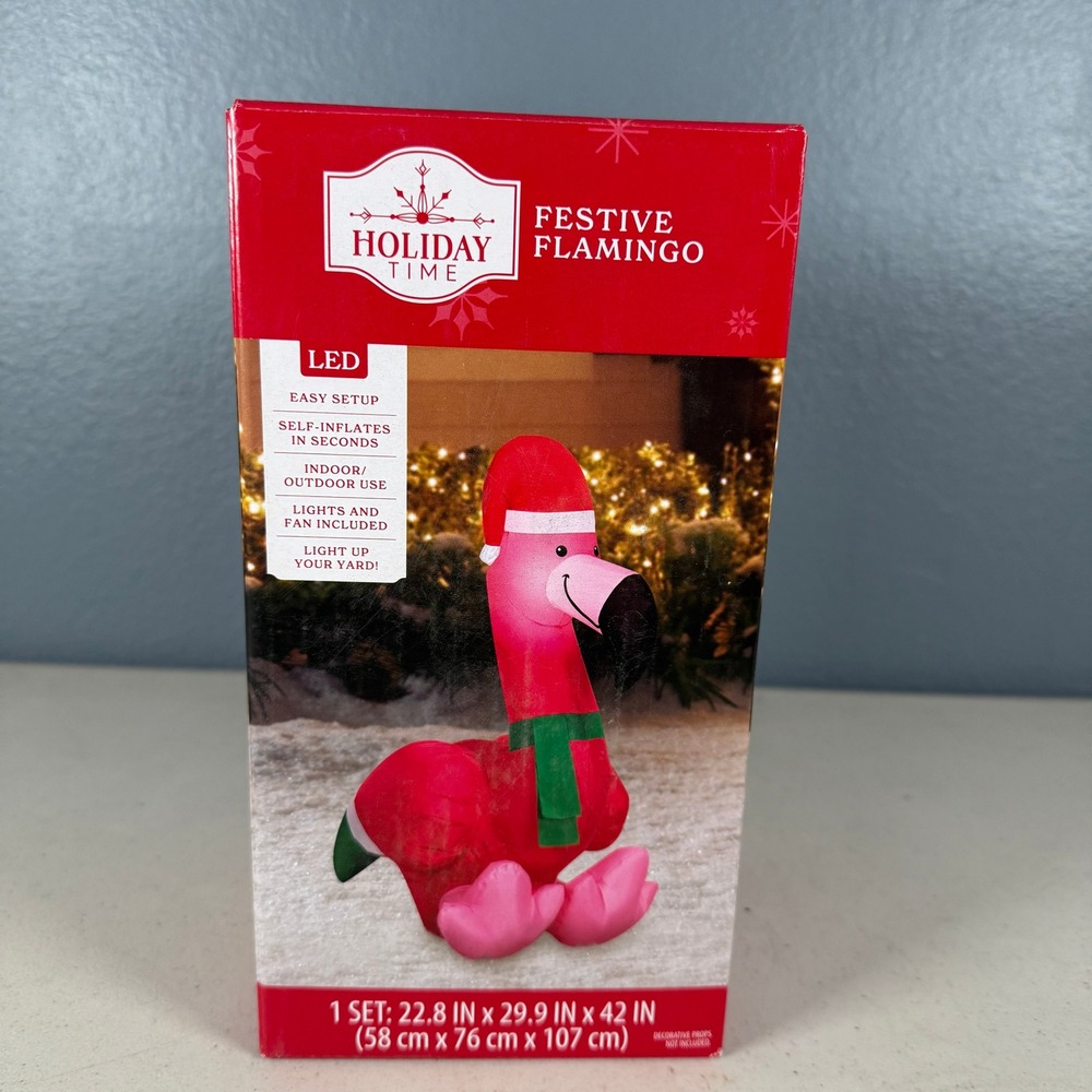 Holiday Time Festive Flamingo LED Inflatable Christmas Decor 3.5ft Tall NEW